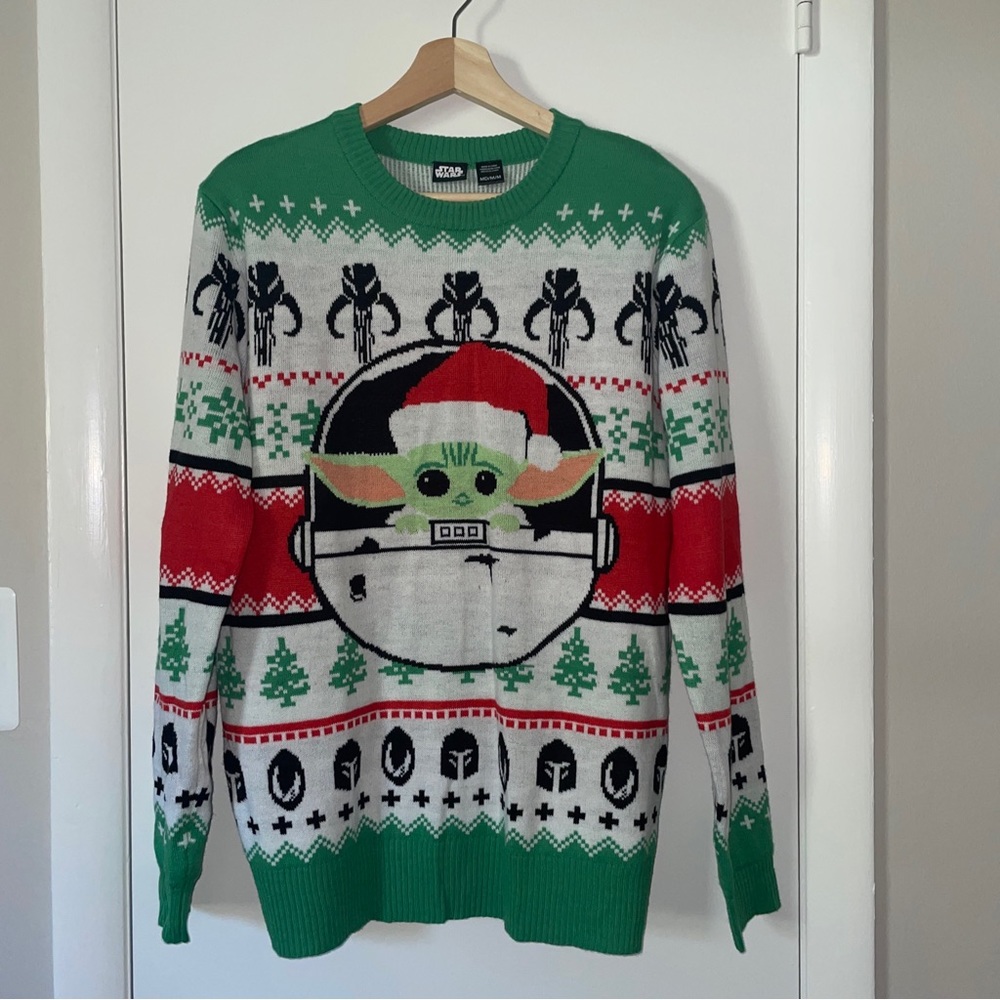 Star Wars mens size M Mandalorian Baby Yoda Grogu Christmas Sweater holiday knit